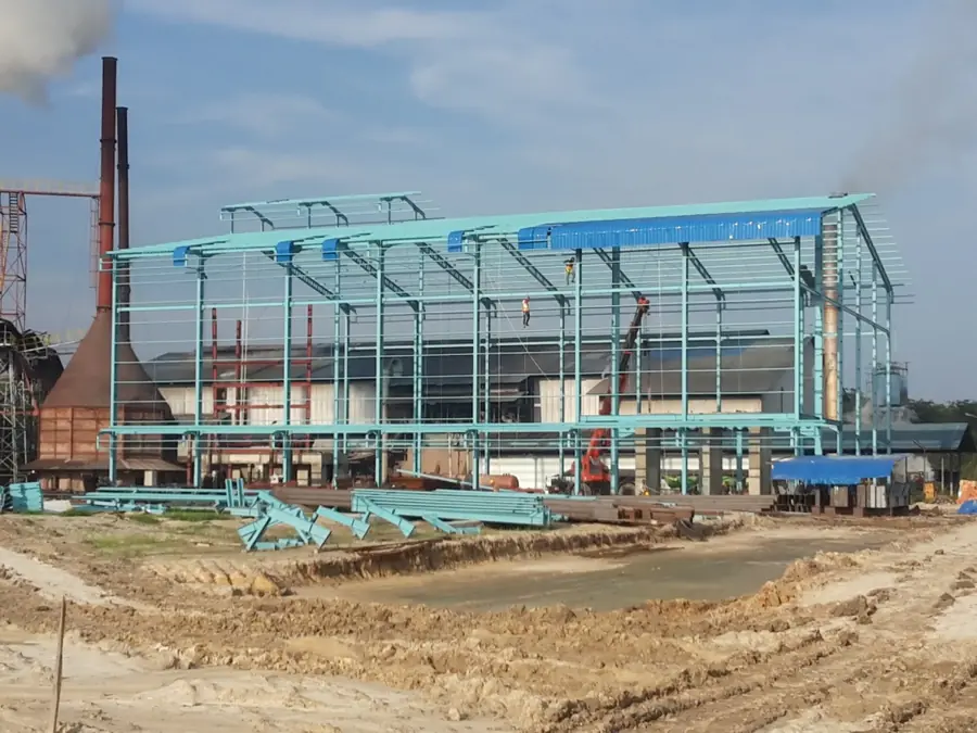 Steel frame of a plant during erection